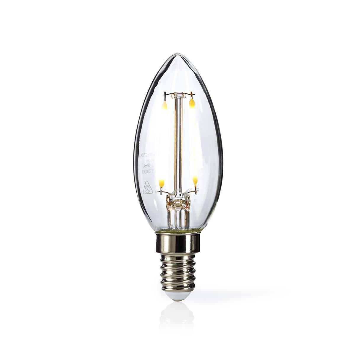 LED-Filamentlamp E14 | Kaars | 2.5 W 250 lm | 2700 K | Warm Wit | Retrostijl | Aantal lampen in verpakking: 1 Doorzichtig (LEDBFE14CAN) - Rutten Elektroshop