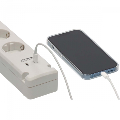 Bremounta stekkerdoos 5-voudig met 2 USB C laadaansluitingen (USB C stekkerblok met schakelaar en 3m kabel, verdeelkast voor wandmontage)