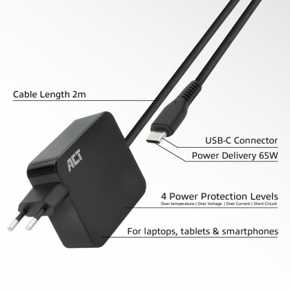 ACT Universele USB-C Snellader | 65W | Wall Charger