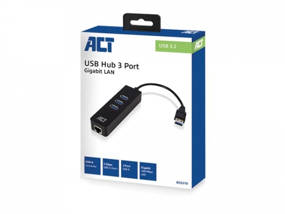 USB 3.2 Gen1 hub 3 poorten met Gigabit netwerkpoort