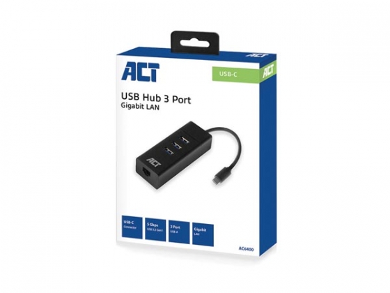 USB-C 3.2 Gen1 hub 3 poorten met Gigabit netwerkpoort.