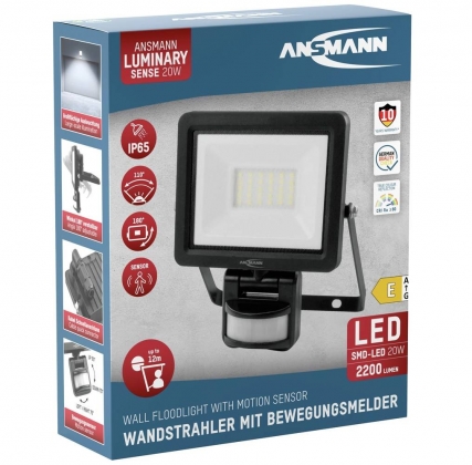 ANSMANN 20W LED-FLOODLIGHT MET BEWEGINGSSENSOR 5000K 2200 LUMEN