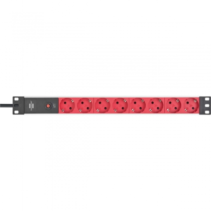 Alu-Line 8-voudige 19" Stekkerdoos voor schakelkasten Randaarde Stekker 2.00 m Zwart/Rood C14