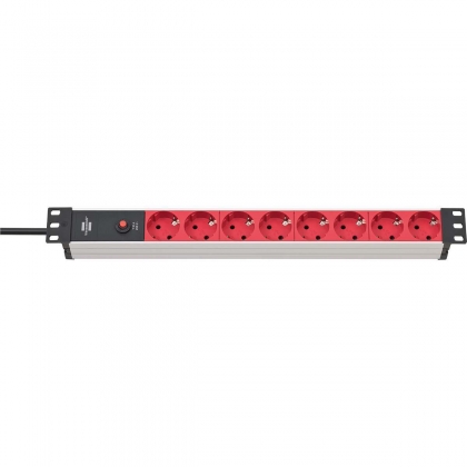 Alu-Line 8-voudige 19" Stekkerdoos voor schakelkasten Randaarde Stekker 2.00 m Zwart/Rood C14