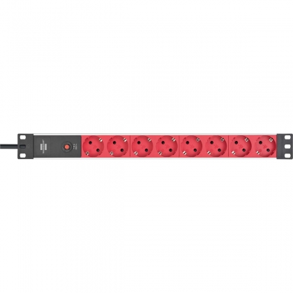 Alu-Line 8-voudige 19" Stekkerdoos voor schakelkasten Randaarde Stekker 2.00 m Zwart/Rood C14