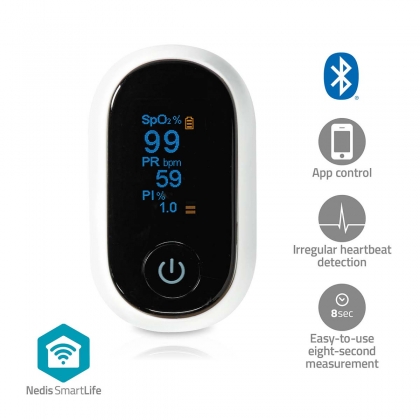 SmartLife Pulse Oximeter | Bluetooth® | OLED-Scherm | Anti-bewegingsinterferentie / Auditief alarm / Hoge precisie sensor / Perfusie-index / Polsslag / Zuurstofverzadiging (SpO2) | Wit