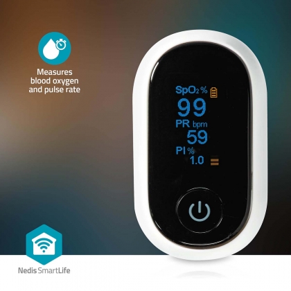 SmartLife Pulse Oximeter | Bluetooth® | OLED-Scherm | Anti-bewegingsinterferentie / Auditief alarm / Hoge precisie sensor / Perfusie-index / Polsslag / Zuurstofverzadiging (SpO2) | Wit