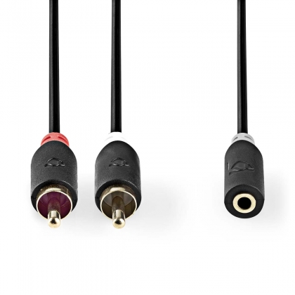 Stereo-Audiokabel | 2x RCA Male | 3,5 mm Female | Verguld | 1.00 m | Rond | Antraciet | Doos