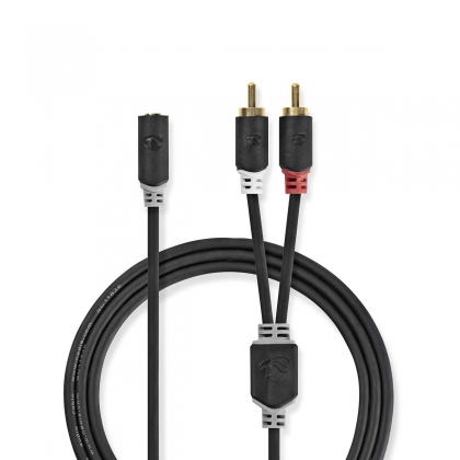 Stereo-Audiokabel | 2x RCA Male | 3,5 mm Female | Verguld | 1.00 m | Rond | Antraciet | Doos