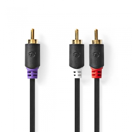 Subwoofer-Kabel | RCA Male | 2x RCA Male | Verguld | 3.00 m | Rond | 4.0 mm | Antraciet | Doos