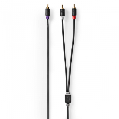 Subwoofer-Kabel | RCA Male | 2x RCA Male | Verguld | 3.00 m | Rond | 4.0 mm | Antraciet | Doos