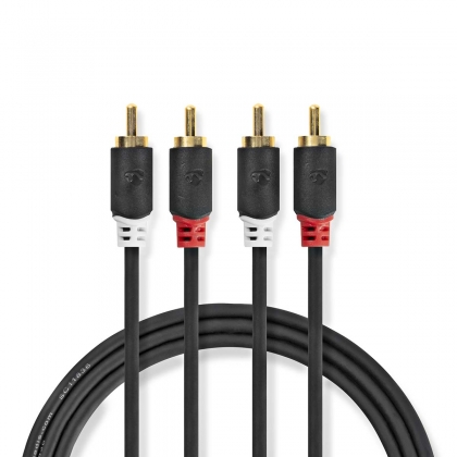 Stereo-Audiokabel | 2x RCA Male | 2x RCA Male | Verguld | 0.50 m | Rond | Antraciet | Doos