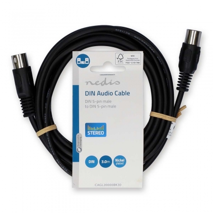 DIN-Audiokabel | DIN 5-Pins Male | DIN 5-Pins Male | Vernikkeld | 3.00 m | Rond | PVC | Zwart | Label