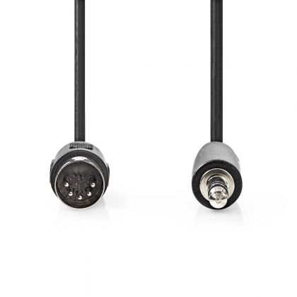 DIN-Audiokabel | DIN 5-Pins Male | 3,5 mm Male | Vernikkeld | 1.00 m | Rond | PVC | Zwart | Label