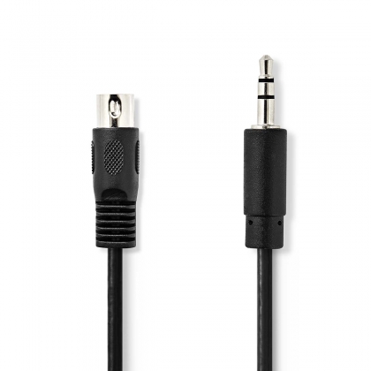 DIN-Audiokabel | DIN 5-Pins Male | 3,5 mm Male | Vernikkeld | 1.00 m | Rond | PVC | Zwart | Label