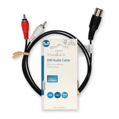 DIN-Audiokabel | DIN 5-Pins Male | 2x RCA Male | Vernikkeld | 1.00 m | Rond | PVC | Zwart | Label