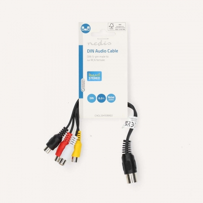 DIN-Audiokabel | DIN 5-Pins Male | 4x RCA Female | Vernikkeld | 0.20 m | Rond | PVC | Zwart | Label