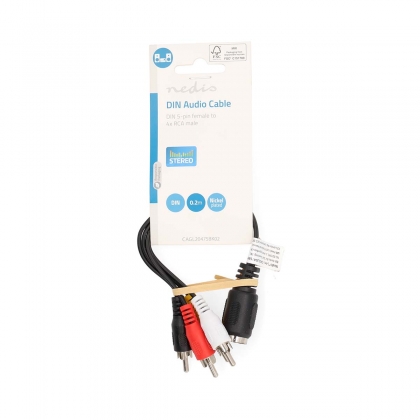 DIN-Audiokabel | DIN 5-Pins Female | 4x RCA Male | Vernikkeld | 0.20 m | Rond | PVC | Zwart | Label