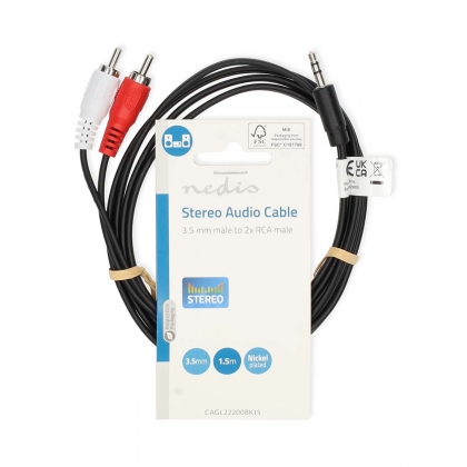 Stereo-Audiokabel | 3,5 mm Male | 2x RCA Male | Vernikkeld | 1.50 m | Rond | Zwart | Label