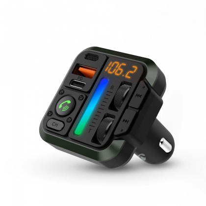 FM-Audiotransmitter voor Auto | Gefixeerd | Handsfree bellen | 1 " | Amber-Scherm | Bluetooth® | PD 18 W / PD 24 W | Snelladen | Bass boost | Google Assistant / Siri | Zwart