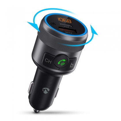 FM-Audiotransmitter voor Auto | Gefixeerd | Handsfree bellen | 1 " | Amber-Scherm | Bluetooth® | PD 18 W / PD 24 W | Snelladen | Bass boost | Google Assistant / Siri | Zwart