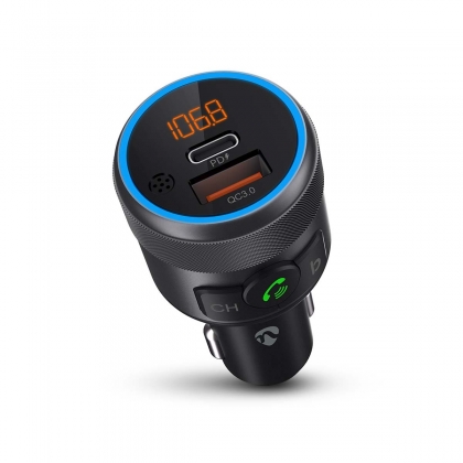 FM-Audiotransmitter voor Auto | Gefixeerd | Handsfree bellen | 1 " | Amber-Scherm | Bluetooth® | PD 18 W / PD 24 W | Snelladen | Bass boost | Google Assistant / Siri | Zwart