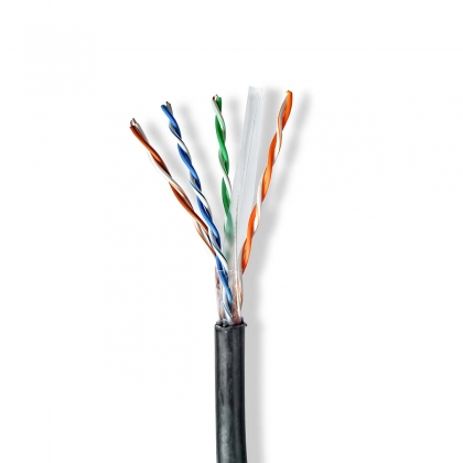 Netwerk Kabel Rol | CAT6 | Solid | U/UTP | CCA | 305.0 m | Buitenshuis | Rond | PE | Zwart | Trekdoos