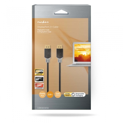 DisplayPort-Kabel | DisplayPort Male | DisplayPort Male | 8K@60Hz | Verguld | 2.00 m | Rond | PVC | Antraciet | Doos