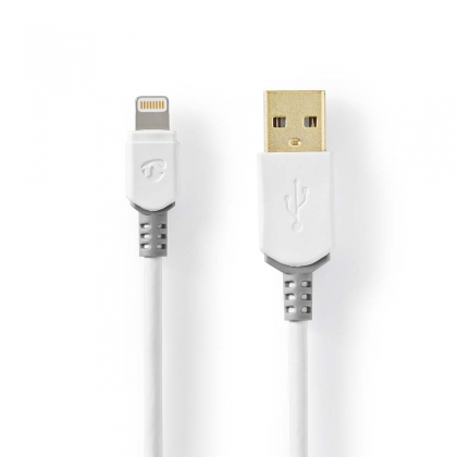 Lightning Kabel | USB 2.0 | Apple Lightning 8-Pins | USB-A Male | 480 Mbps | Verguld | 3.00 m | Rond | PVC | Grijs / Wit | Doos