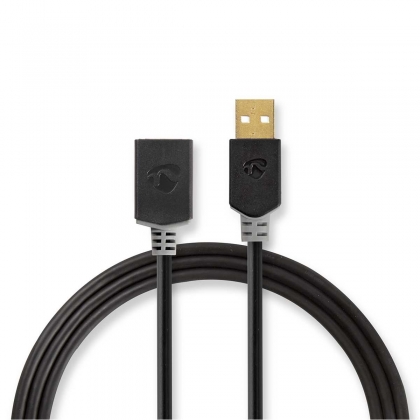 USB-Kabel | USB 2.0 | USB-A Male | USB-A Female | 480 Mbps | Verguld | 3.00 m | Rond | PVC | Antraciet | Doos