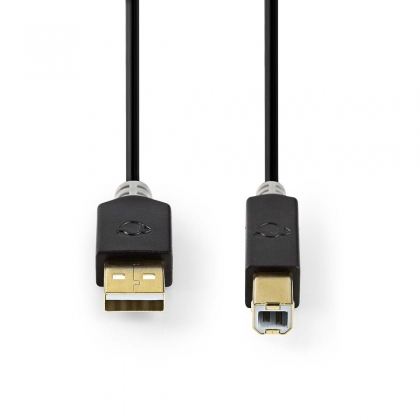 USB-Kabel | USB 2.0 | USB-A Male | USB-B Male | 480 Mbps | Verguld | 1.00 m | Rond | PVC | Antraciet | Doos