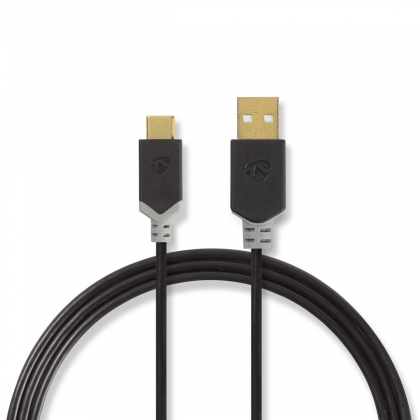 USB-Kabel | USB 2.0 | USB-A Male | USB-C™ Male | 60 W | 480 Mbps | Verguld | 2.00 m | Rond | PVC | Antraciet | Doos