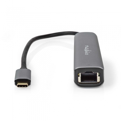 USB Multi-Port Adapter | USB 3.2 Gen 1 | USB-C™ Male | HDMI™ Output / RJ45 Female / USB-A Female / USB-C™ Female | 5 Gbps | 0.20 m | Rond | Verguld | PVC | Antraciet | Doos