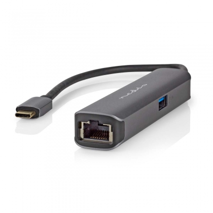 USB Multi-Port Adapter | USB 3.2 Gen 1 | USB-C™ Male | HDMI™ Output / RJ45 Female / USB-A Female / USB-C™ Female | 5 Gbps | 0.20 m | Rond | Verguld | PVC | Antraciet | Doos