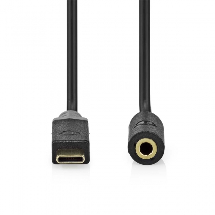 USB-C™ Adapter | USB 2.0 | USB-C™ Male | 3,5 mm Female | 1.00 m | Rond | Verguld | PVC | Zwart | Doos