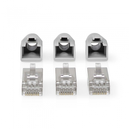 RJ45-Connector | RJ45 Pass Through | Stevig/Gesnoerd FTP CAT6 | Recht | Verguld | 10 Stuks | PVC | Grijs / Wit / Zwart | Doos