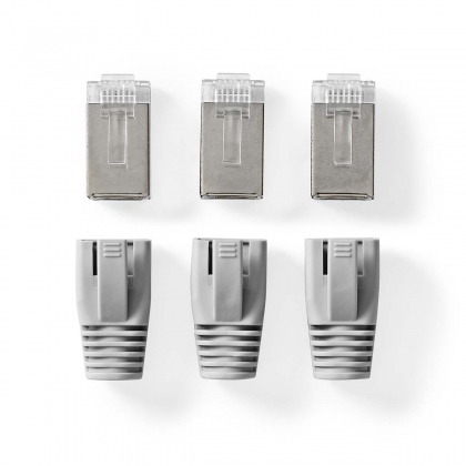 RJ45-Connector | RJ45 Pass Through | Stevig/Gesnoerd FTP CAT6 | Recht | Verguld | 10 Stuks | PVC | Grijs / Wit / Zwart | Doos