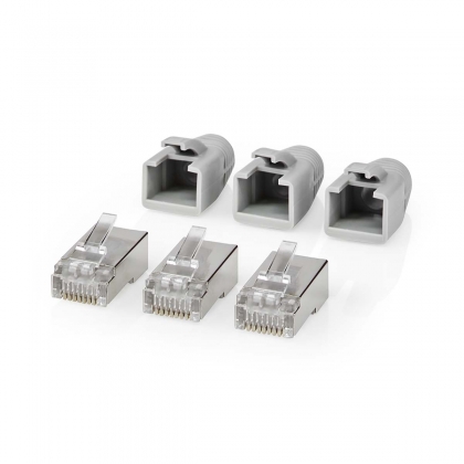 RJ45-Connector | RJ45 Pass Through | Stevig/Gesnoerd FTP CAT6 | Recht | Verguld | 10 Stuks | PVC | Grijs / Wit / Zwart | Doos