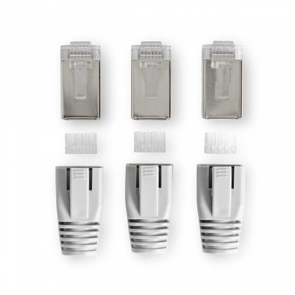 RJ45-Connector | RJ45 Pass Through | Stevig/Gesnoerd FTP CAT6a | Recht | Verguld | 10 Stuks | PVC | Grijs / Wit / Zwart | Doos