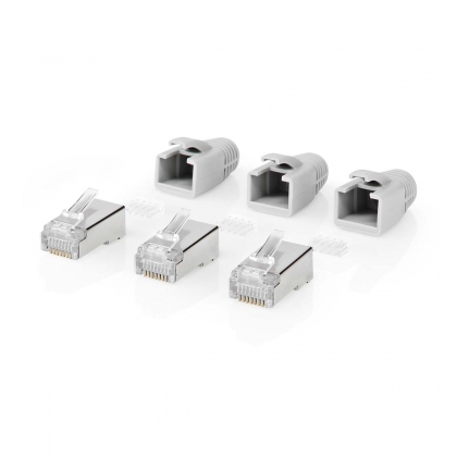 RJ45-Connector | RJ45 Pass Through | Stevig/Gesnoerd FTP CAT6a | Recht | Verguld | 10 Stuks | PVC | Grijs / Wit / Zwart | Doos