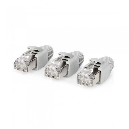 RJ45-Connector | RJ45 Pass Through | Stevig/Gesnoerd FTP CAT6a | Recht | Verguld | 10 Stuks | PVC | Grijs / Wit / Zwart | Doos