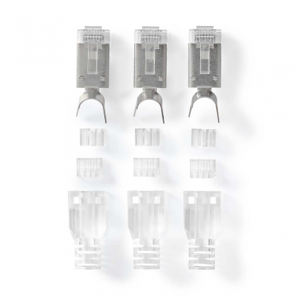 RJ45-Connector | RJ45 Pass Through | Stevig/Gesnoerd FTP CAT7 | Recht | Verguld | 10 Stuks | PVC | Grijs / Wit / Zwart | Doos