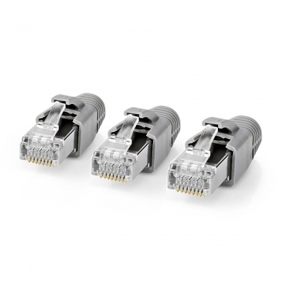 RJ45-Connector | RJ45 Pass Through | Stevig/Gesnoerd FTP CAT7 | Recht | Verguld | 10 Stuks | PVC | Grijs / Wit / Zwart | Doos