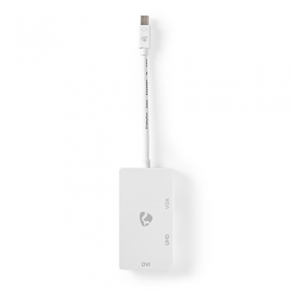 DisplayPort-Adapter | Mini-DisplayPort Male | DVI-D 24+1-Pins Female / HDMI™ Output / VGA Female 15p | 4K@60Hz | Vernikkeld | Schakelbaar | 0.20 m | Rond | ABS | ABS | Wit | Doos