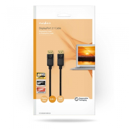 DisplayPort-Kabel | DisplayPort Male | DisplayPort Male | 8K@60Hz | Verguld | 2.00 m | Rond | PVC | Zwart | Doos