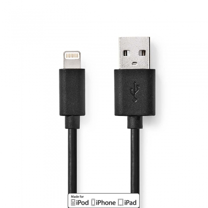 Lightning Kabel | USB 2.0 | Apple Lightning 8-Pins | USB-A Male | 480 Mbps | Vernikkeld | 2.00 m | Rond | PVC | Zwart | Doos