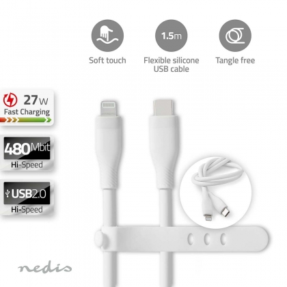 Lightning Kabel | USB 2.0 | Apple Lightning 8-Pins | USB-C™ Male | 480 Mbps | Vernikkeld | 1.50 m | Rond | Silicone | Wit | Doos