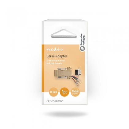 Seriële Adapter | Adapter | D-SUB 9-Pins Male | RJ45 Female | Vernikkeld | Ivoor | Doos