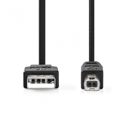 USB-Kabel | USB 2.0 | USB-A Male | USB-B Male | 480 Mbps | Vernikkeld | 1.00 m | Rond | PVC | Zwart | Doos