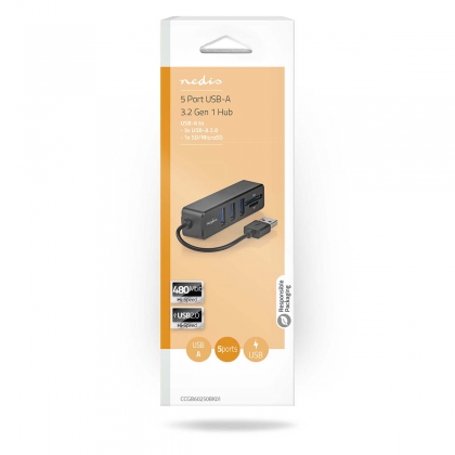 USB-Hub | 1x USB-A | 3x USB A Female | 5-Poorts poort(en) | USB 2.0 | USB Gevoed | SD & MicroSD